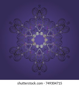 Isolated watercolor snowflakes on violet, gray and brown colors. Beautiful decoration. Vector illustration with violet, gray and brown isolated snowflake. Symbol of winter.