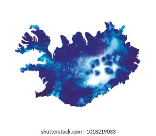 Isolated watercolor vector map of Iceland on white background.