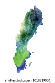 Isolated watercolor vector map of Sweden on white background.