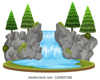 Isolated waterfall on white background illustration