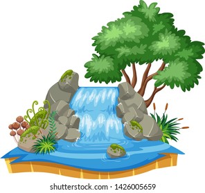 Isolated waterfall on white background illustration
