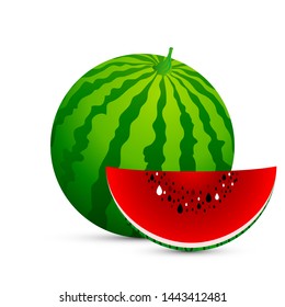 Isolated watermelon and a slice of watermelon, vector art illustration.
