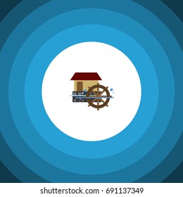 Isolated Watermill Flat Icon. Wheel Vector Element Can Be Used For Watermill, Wheel, Waterwheel Design Concept.