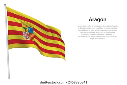 Aislada bandera ondeando de Aragón es una comunidad de España sobre fondo blanco. 