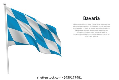 Isolated waving flag of Bavaria is a state Germany on white background. 