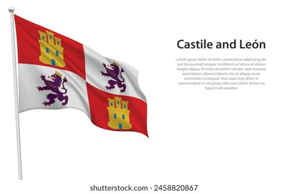 Isolierte schwenkende Flagge von Kastilien und León ist eine Gemeinde Spanien auf weißem Hintergrund. 