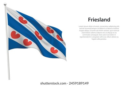 Isolated waving flag of Friesland is a province Netherlands on white background. 