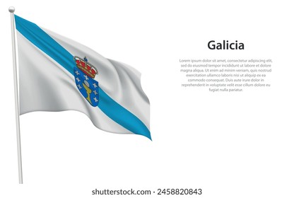 Die isoliert schwenkende Flagge Galiciens ist eine Gemeinde Spaniens auf weißem Hintergrund. 