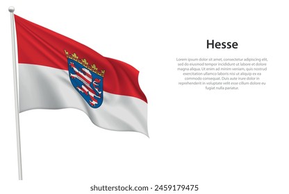 Isolated waving flag of Hesse is a state Germany on white background. 