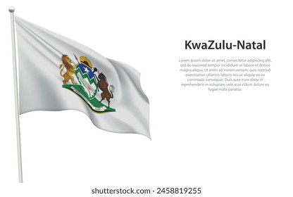 Isolated waving flag of KwaZulu-Natal is a province South Africa on white background. 