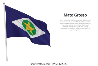 Aislado ondeando la bandera de Mato Grosso es un estado de Brasil sobre fondo blanco. 