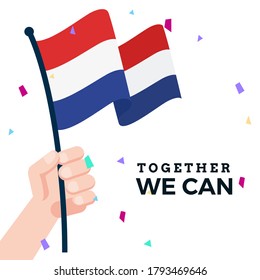 Isolated waving flag of Netherlands with message - Vector illustration