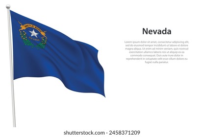 Isolierte schwenkende Flagge von Nevada ist ein Bundesstaat der Vereinigten Staaten auf weißem Hintergrund. 