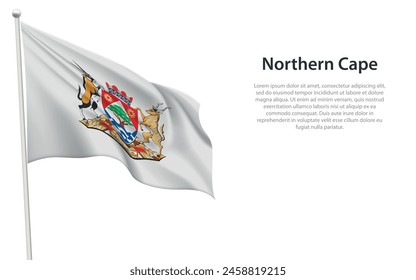 Isolated waving flag of Northern Cape is a province South Africa on white background. 