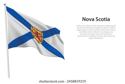 Bandera ondeando aislada de Nueva Escocia es una provincia de Canadá sobre fondo blanco. 