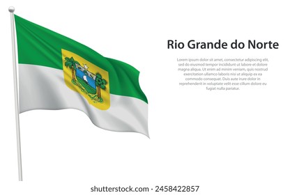 Isolierte schwenkende Flagge von Rio Grande do Norte ist ein Staat Brasilien auf weißem Hintergrund. 