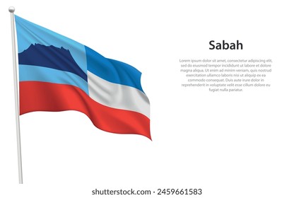 Bandera ondeando aislada de Sabah es un estado de Malasia sobre fondo blanco. 