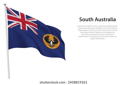 Isolated waving flag of South Australia is a state Australia on white background. 