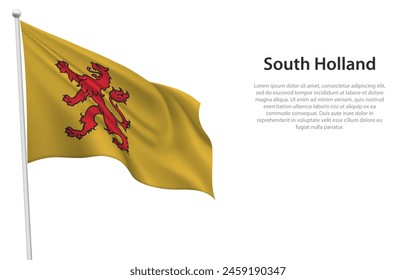 Isolated waving flag of South Holland is a province Netherlands on white background. 