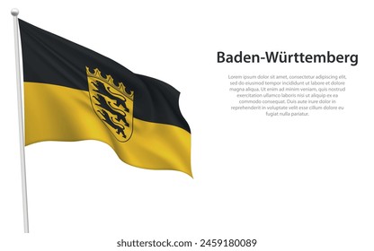 Isolated waving flag of Baden-Württemberg is a state Germany on white background. 