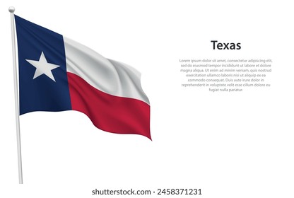 Isolated waving flag of Texas is a state United States on white background. 