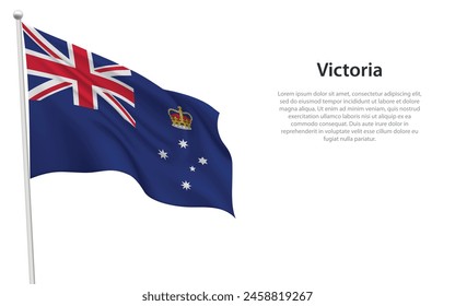 Isolated waving flag of Victoria is a state Australia on white background. 