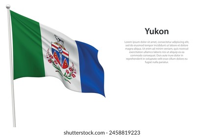 Isolated waving flag of Yukon is a province Canada on white background. 