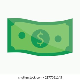 Isolated Wavy Dollar Bill Note Green Glossy Flat Icon Illustration Financial American Currency Background