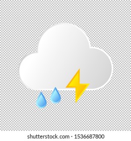 Isolated weather icon. Cloud and lightning, rain element on transparent background. Vector Illustration. Thunder