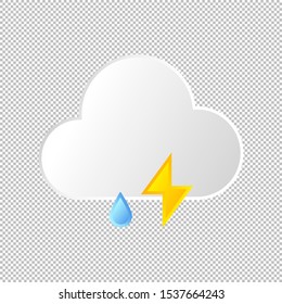 Isolated weather icon. Cloud and lightning, rain element on transparent background. Vector Illustration. Thunder