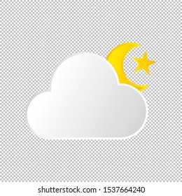 Isolated weather icon. Cloud and moon element on transparent background. Vector Illustration. Cloudy in the night