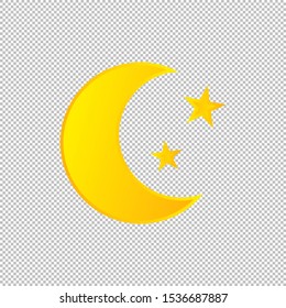 Isolated weather icon. Moon and star element on transparent background. Vector Illustration. Moon night