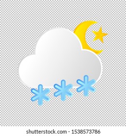 Isolated weather icon. Snow element on transparent background. Vector Illustration. Snowflake, snowing in the night