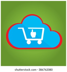 Isolated web cloud with a shopping cart icon on a green background