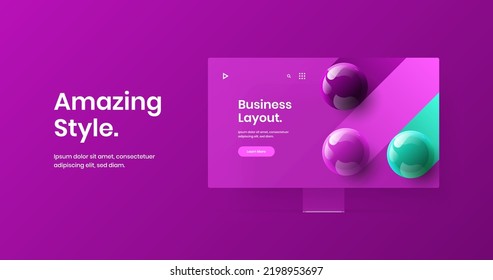 Isolated website vector design illustration. Unique desktop mockup web project layout.