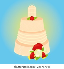 an isolated wedding cake with flowers on a blue background