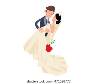 Isolated Wedding Couple Character - Romantic Newlyweds
