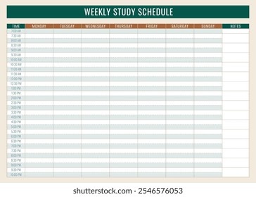 Modelo de agenda de estudo semanal isolado