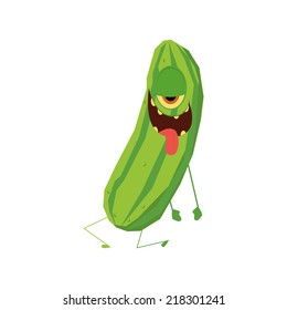 an isolated weird happy cucumber on a white background