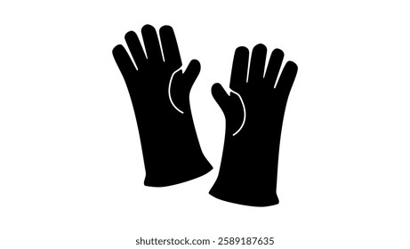 Isolated welding gloves, black isolated silhouette