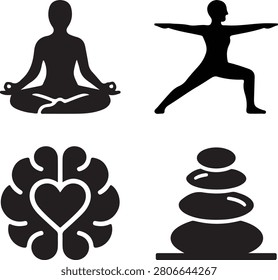 Isolated Wellness Symbol Set With Brain Heart Stones For Selfcare