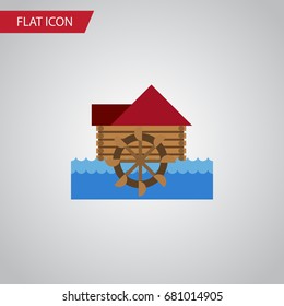 Isolated Wheel Flat Icon. Watermill Vector Element Can Be Used For Watermill, Wheel, Waterwheel Design Concept.