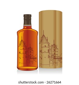 isolated whiskey bottle and box