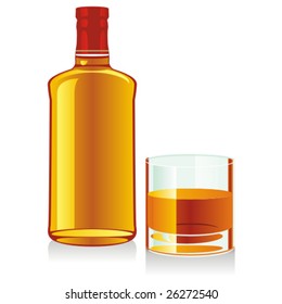 isolated whiskey bottle and glass