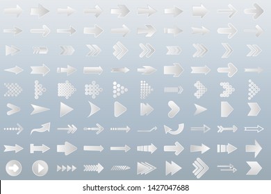 Isolated white arrow vector icons set. Arrows icon collection for web, mobile app. Arrow vector download icon set. Arrows vector curve flat collection. Application digital button illustration 