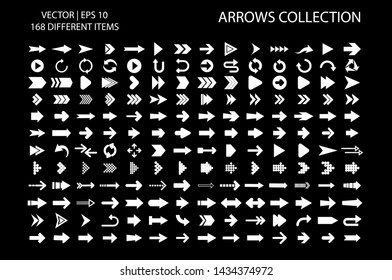 Isolated white arrow vector icons set. Arrows icon collection for web, mobile app. Arrow vector download icon set. Arrows vector curve flat collection. Application digital button illustration 