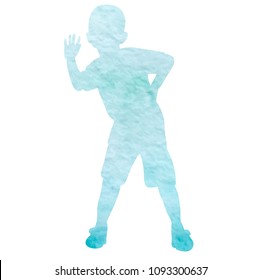  isolated, white background, watercolor silhouette boy playing