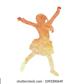 isolated, white background, watercolor silhouette little girl jumping