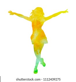  isolated, white background, watercolor silhouette girl dancing dance alone