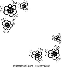 Marco vectorial blanco y negro aislado de flores de tracción manual	